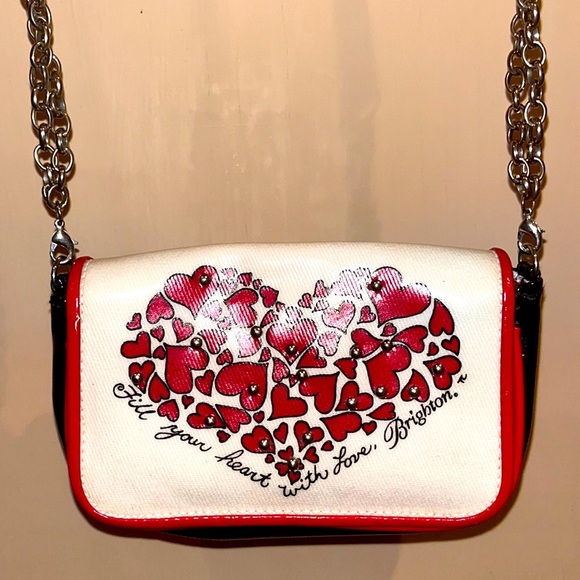 Brighton Handbags - Brighton mini purse, patent leather with studded hearts, crossbody bag.
